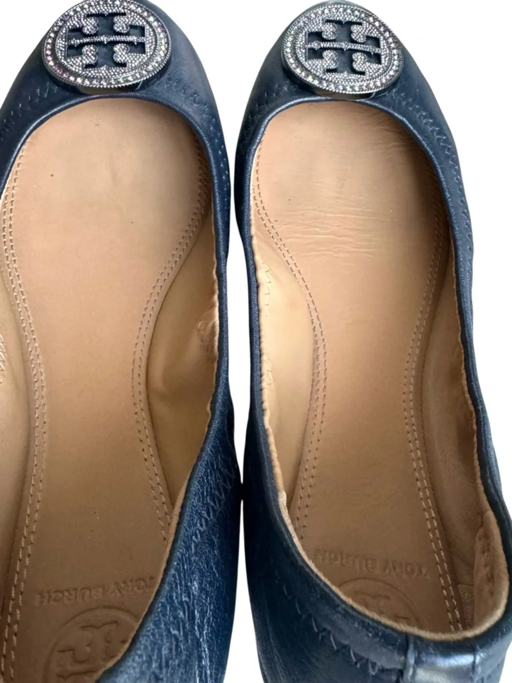 Tory Burch Liana Flats Crystal Embellished Navy Nappa Leather